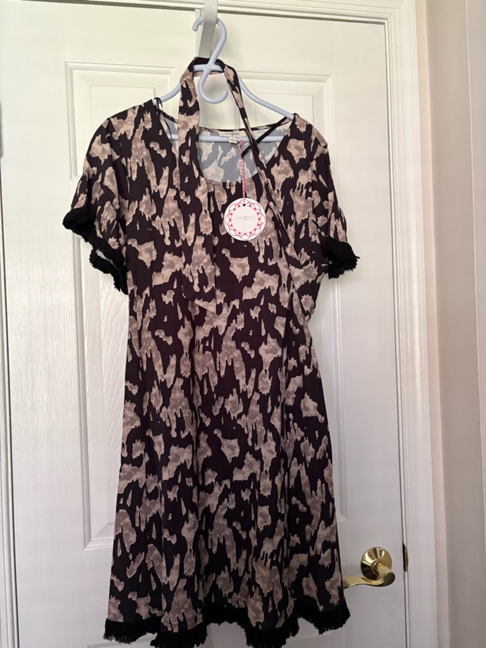 Umgee Black and Taupe Abstract Print Dress NWT